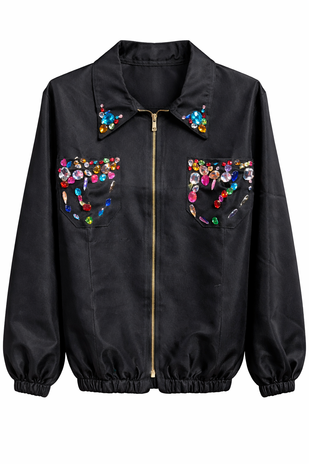 Abrigo Tipo Chamarra Negro con Pedrería | Mujer