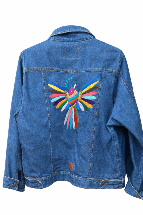 Chaqueta de Mezclilla Bordada Tenango Artesanal Mexicana | Hand Embroidered Denim Jacket Boho Floral Handmade